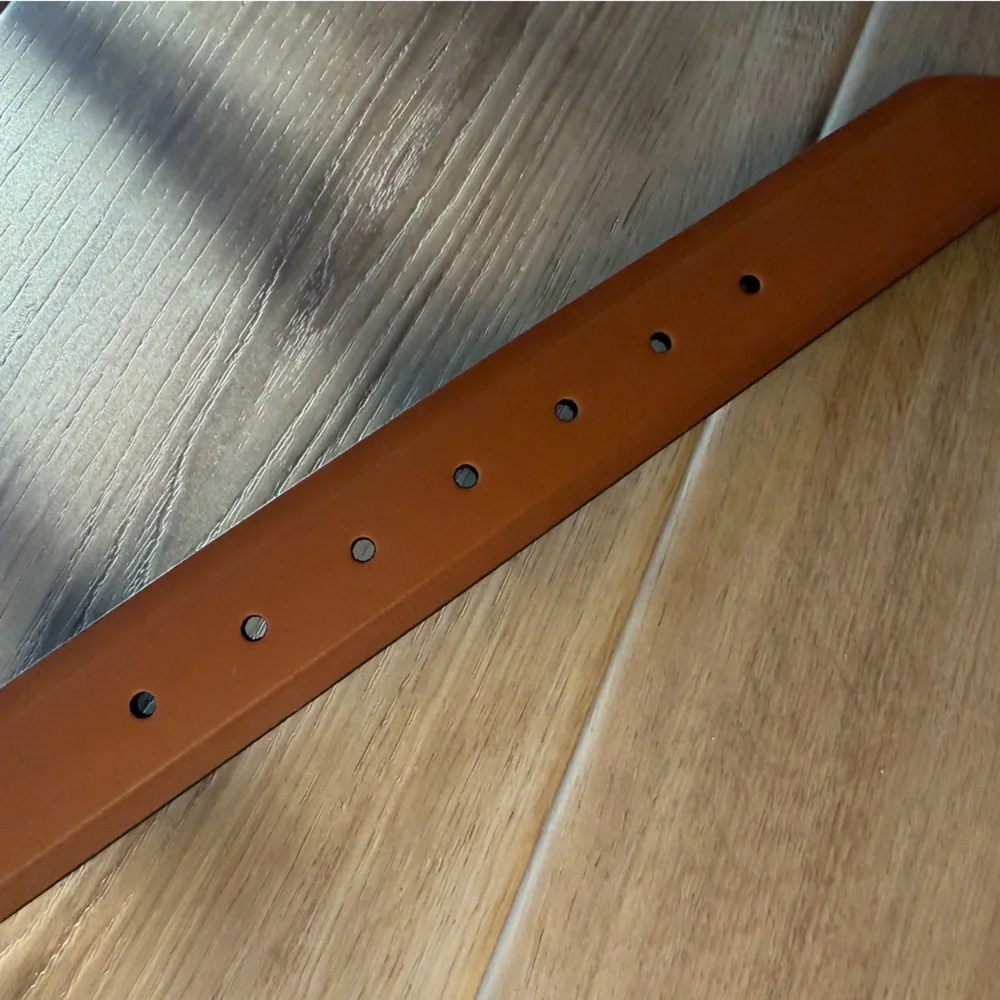 Dickies Brown Leather Belt with Brushed Silvertone Buckle 49.5” Long